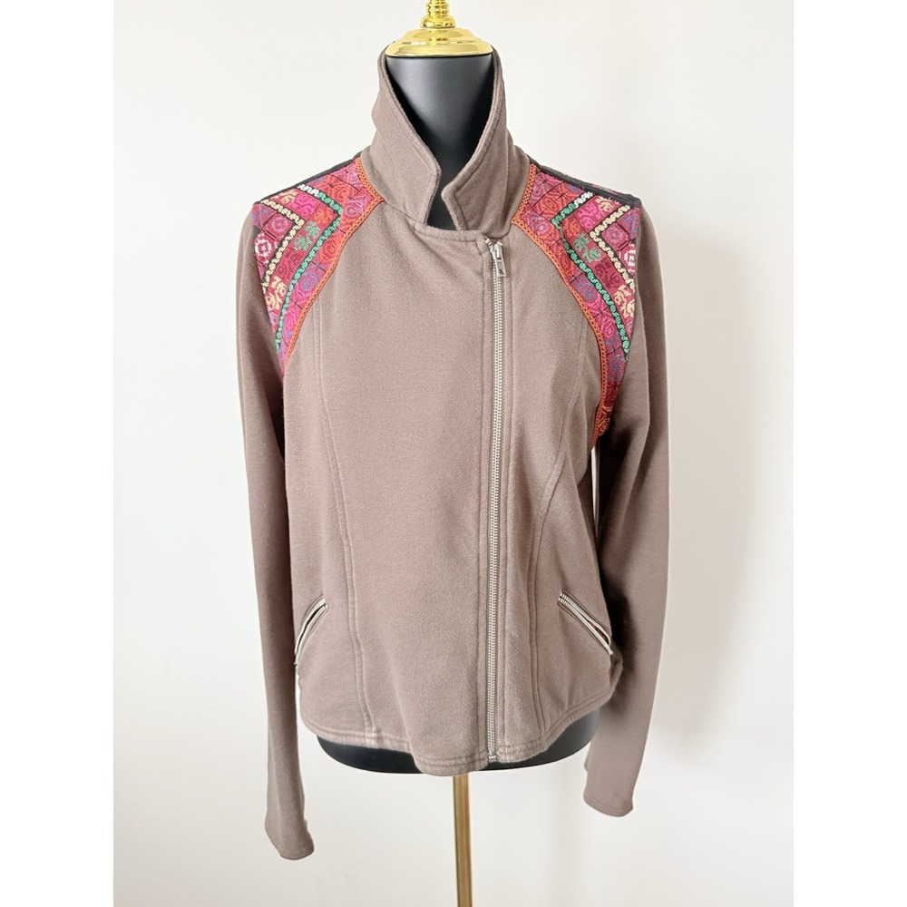 Ecote Women's L Embroidered Southwest Moto Zip Jacket Brown - Picture 2 of 16